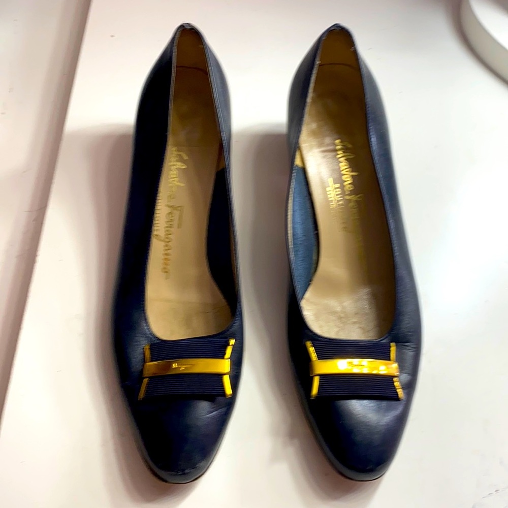 Navy Ferragamo heels